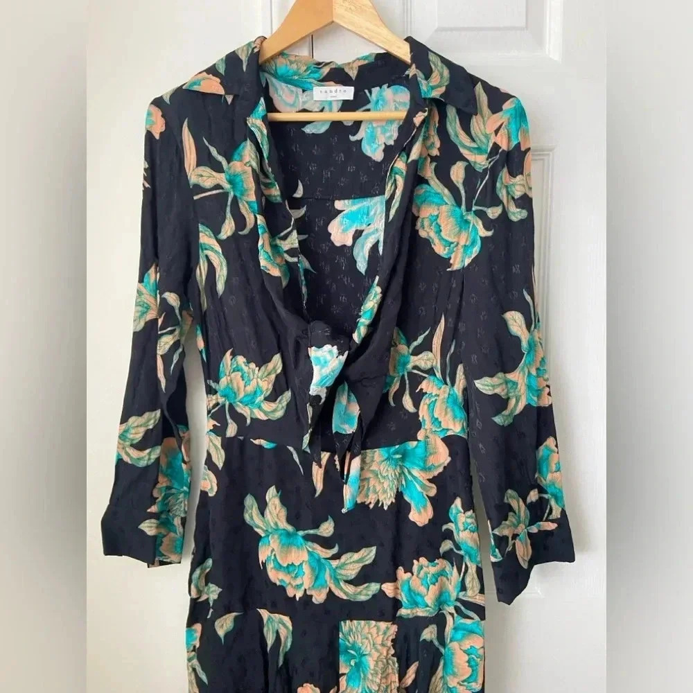 Sandro Paris Blaire Knotted Floral Print Maxi Dress size 38 EU - Picture 4 of 9